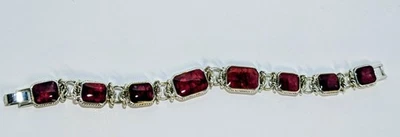 Brazalete Liz Claiborne Rojo Imitación Piedra Borde Cuerda Tono Plateado De Colección (B-2) Foto 1 de 4