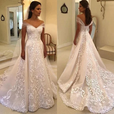 Elegante Encaje Sirena Hombro Descubierto Vestidos de Novia Vestidos de Novia Apliques Sin Espalda Foto 1 de 4