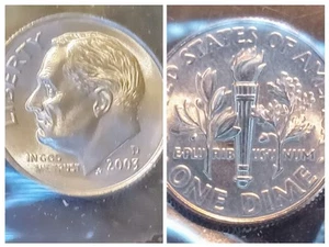 2003 D Roosevelt Dime Choice BU US Clad. Gorgeous Coin! Original Mint Cello. - Picture 1 of 3