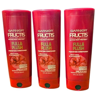 Garnier Fructis Full & Plush Fortifying Conditioner Lot of 3 Fine Flat Hair 12oz - Image 1 of 4