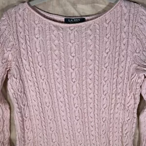 Suéter Lauren Ralph Lauren LRL Rosa Tejido con Cable Algodón Cuello Barco Talla Grande - Imagen 1 de 7