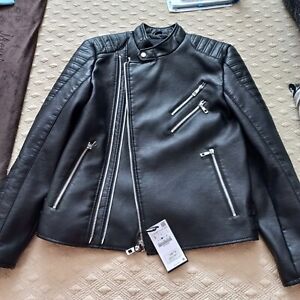 Zara New Black Jacket Faux Leather Size Large