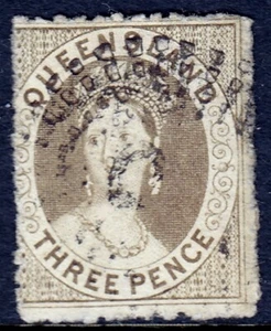QUEENSLAND — SCOTT 15 (SG 25) — 1862 3d QV MARRÓN UNWMK. — USADO — SCV $62 - Imagen 1 de 2