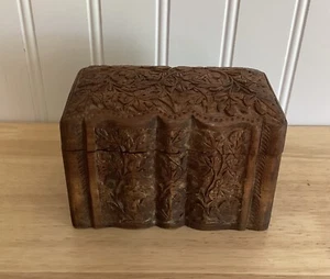 Hand Carved Wooden Playing Card Storage Box For 2 Decks India - Picture 1 of 10