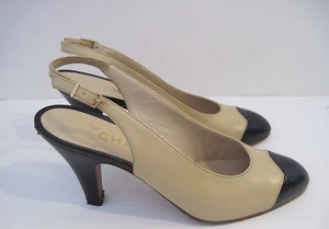 Vintage Chanel Sling back Heels Tan And Black Leather Cap Toe Size US 7 - Picture 1 of 7