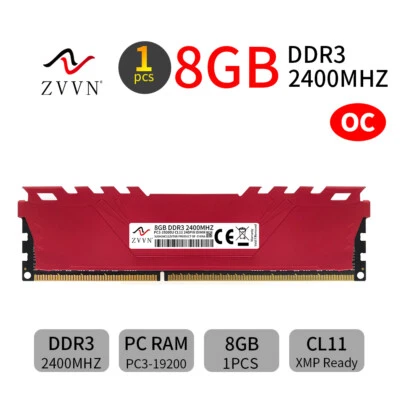 8GB DDR3 OC 2400MHz PC3-19200 240Pin Overclocking Desktop Memory SDRAM ZVVN Red - Image 1 of 4