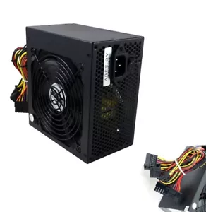 Black 12CM Silent Fan PC Power Supply ATX Computer PSU 500 Watt SATA 24Pin Fans - Picture 1 of 4