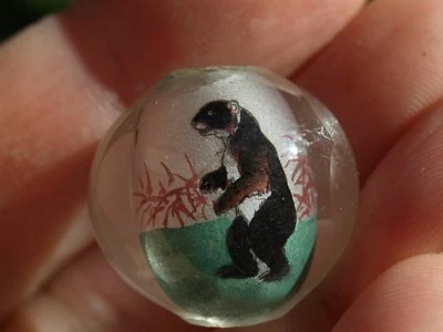 Un gran abalorio de vidrio pintado al revés chino vintage oso negro redondo de 20 mm Foto 1 de 4