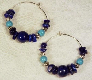 CYNTHIA LYNN "END OF SUMMER" BLAUER LAPIS & TÜRKIS HOWLITH SILBER CREOLEN - Bild 1 von 1