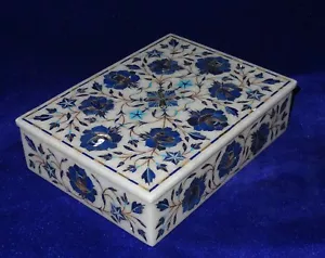 Caja de baratijas de joyería de mármol piedra semipreciosa floral piedra dura incrustación obra de arte - Imagen 1 de 3