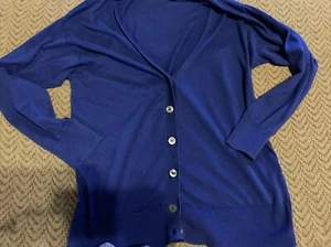 Land's End Canvas Brand Blue And Greyish Button Up Cardigan Size M - Picture 1 of 6