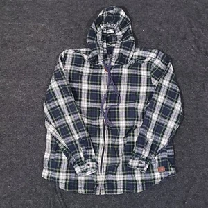 LL Bean Scotch Plaid Flannel Hoodie Womens XL Relaxed Fit Green Full Zip Jacket - Picture 1 of 15