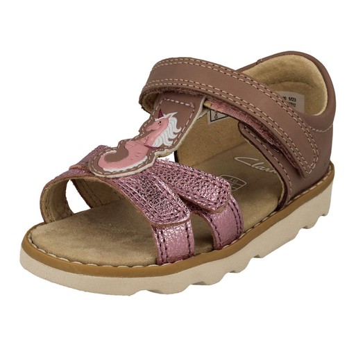 Girls Clarks Crown Brill T Esmerelda Sea Unicorn Motif Detailed Sandals
