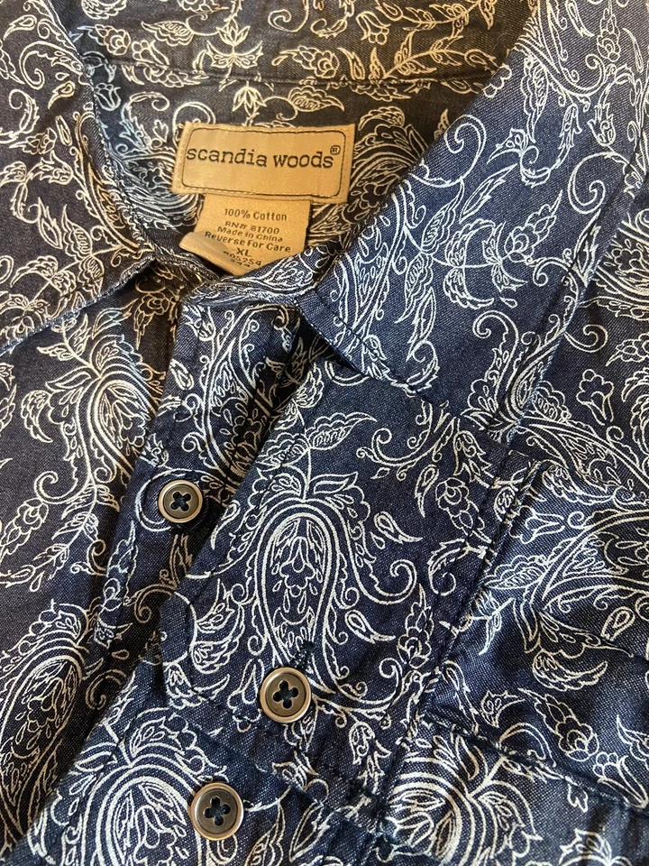 Para hombres Scandia Woods Algodón Azul Bufanda Estampado Manga Larga Con Botones - Talla XL Foto 1 de 4