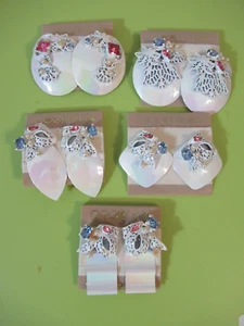 5 Pairs of Vintage Retro OOOPS A Rhinestone White Earrings Costume NOS - Picture 1 of 13