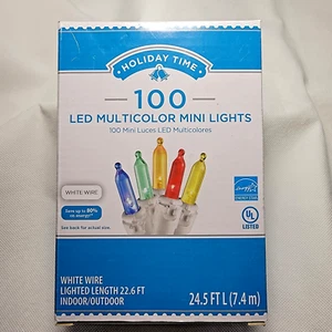 Holiday Time 100 LED Multicolor Mini Light White Wire (Lighted Length 22.6') NEW - Picture 1 of 8