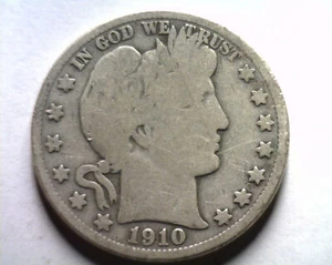 1910 BARBER HALF DOLLAR GOOD / VERY GOOD G/VG NICE ORIGINAL COIN BOBS COINS - Picture 1 of 2