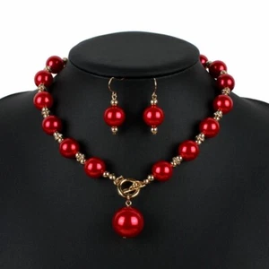 Trendy Imitation Pearl Jewelry Sets for Women Choker Necklace Earrings Set - Picture 1 of 21
