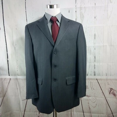 Giorgio Fiorelli 44R 3 Button Gray Striped Suit Blazer Sports Coat - Image 1 of 4