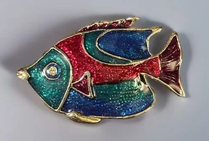 Colorful Fish Pin Brooch Enamel Metallic Blues Greens Reds - Picture 1 of 6