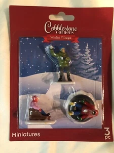 Christmas Village People Figurines Miniatures 3 pieces: Snowball, Sled, Tube - Picture 1 of 2