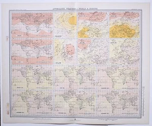 1899 LARGE WEATHER METEOROLOGY MAP ANOMALOUS WEATHER WORLD & EUROPE PRESSURE - Picture 1 of 5
