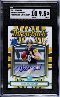 2025 Paninni Donruss # 30 Will Howard Rated Rookie Throwback Auto /49  Steelers - Image 1 of 2