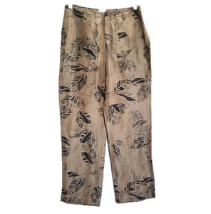 Vintage Chico's Seide Leinen Mischung Blatt Print Hose braun hellbraun weites Bein Boho Gr. 1 - Bild 1 von 5
