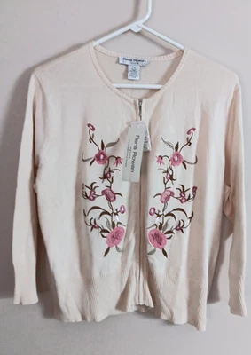 Cárdigan Rene Rowan Petite PXL para mujer con cremallera bordado mezcla de seda marfil Foto 1 de 4