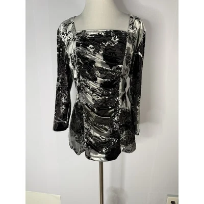 VTG Y2K Velvet Burnout Square Neck Top Sz L Whimsigoth Fariy Grunge Ren faire - Image 1 of 4