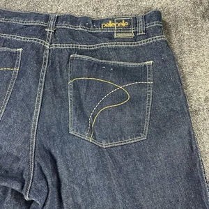 Vintage Pelle Pelle Jorts Mens 42 Dark Wash Blue Embroidered Baggy Wide Y2K - Picture 1 of 12