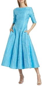 Talbot Runhof Mikado blau Jaquard hochgeschlossen Ellbogenärmel Kleid Gr. 6/36 ~ wunderschön - Bild 1 von 12