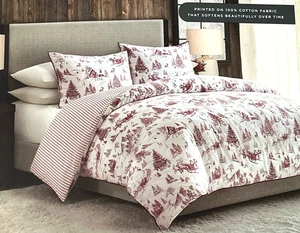 ASPEN Rojo y Blanco Navidad Santa Trineo Reina Algodón Edredón SET - Imagen 1 de 9