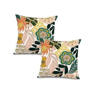 Boho Floral Outdoor Pillow 18" x 18" (Pack of 2) Pink, Blue, Green, Orange - Picture 1 of 7