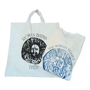 The Roman Temple Bath England T Shirt Tote Bag Medium 90s White Vintage England - Picture 1 of 10