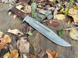 Hand-Forged Damascus Bowie Knife|Handmade Hunting Knife Gift for Him Husband Men - Picture 1 of 18