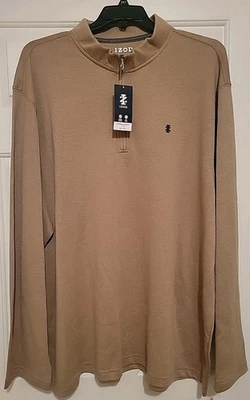 Suéter de golf IZOD de lujo con cremallera 1/4 para hombre talla 2XLT alto camel brezo nuevo con etiquetas Foto 1 de 4