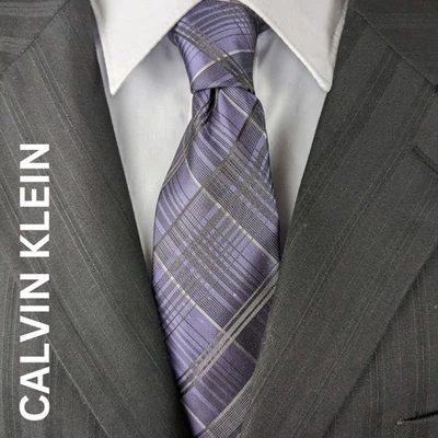 NUEVA Corbata Calvin Klein Teasberry Seda Negra Gris Lila Púrpura Dúplex A Cuadros Delgada Foto 1 de 4