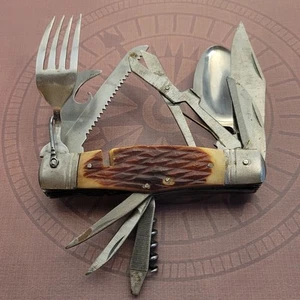 HOBO Campers Multi Tool Knife Made In Japan Vintage Folder BONE Handles - Picture 1 of 6
