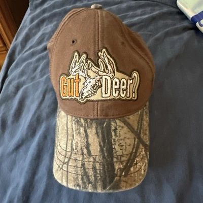 Buck Wear "Gut Deer?" Baseball Cap Cotton Brown/Camo OSFM Hook & Loop Back - Image 1 of 4