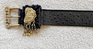 Vintage La Doppia Vita Gürtel 2" schwarz Leder silberne Schnalle Boho Hippie Damen M ITALIEN - Bild 1 von 24