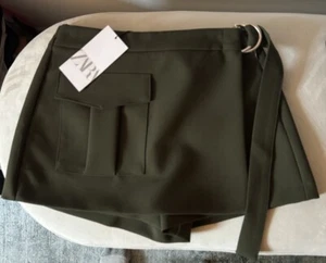 NWT Zara Army Green Cargo Wrap Skort Size Small - Picture 1 of 4