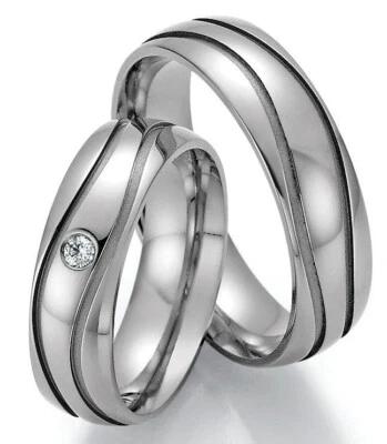 Titan Eheringe + Diamant + Garantie Trauring Antragsring Hochzeitsring + Gravur - Bild 1 von 4