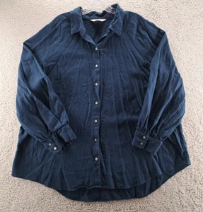 Lauren Conrad Leinen Hemd mit Knöpfen Damen 2XL dunkelblau Oversized Volumenärmel LC - Bild 1 von 11
