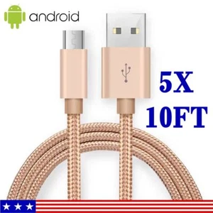 5 PACK 10Ft Extra Long Micro USB Cable Fast Charge Android Charger Charging Cord - Picture 1 of 8