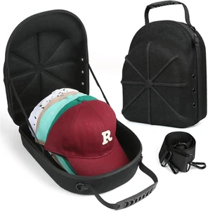 Hard Baseball Hat Case for 6 Caps with Adjustable Shoulder Strap - Black - Picture 1 of 12