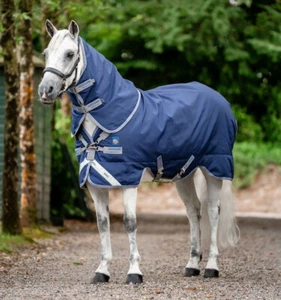 Horseware Rhino Plus Pony Turnout Rug 0g & Hood Lightweight 1000D 3'9"-5'9" Navy - Picture 1 of 11