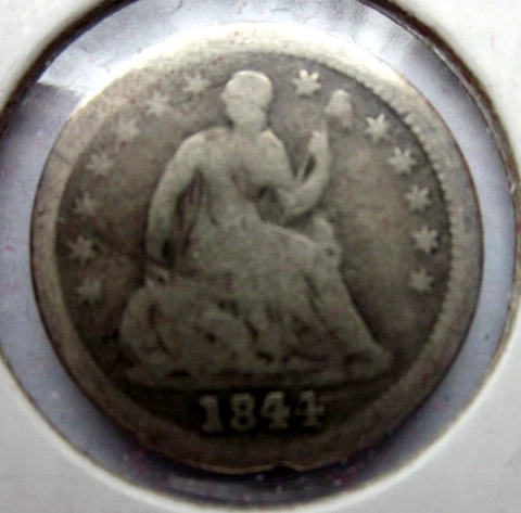 1844 SEATED LIBERTY HALF DIME 5c COIN PHILADELPHIA MINT BETTER DATE REV RIM NICK Cover