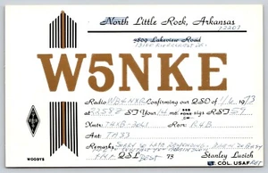 Postcard QSL W5NKE Little Rock Arkansas Ham Radio Operator Stanley Lucich c1973 - Picture 1 of 2