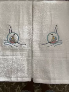 Nautical Embroidered Bath Hand Towels. Set Of 2 - Picture 1 of 4